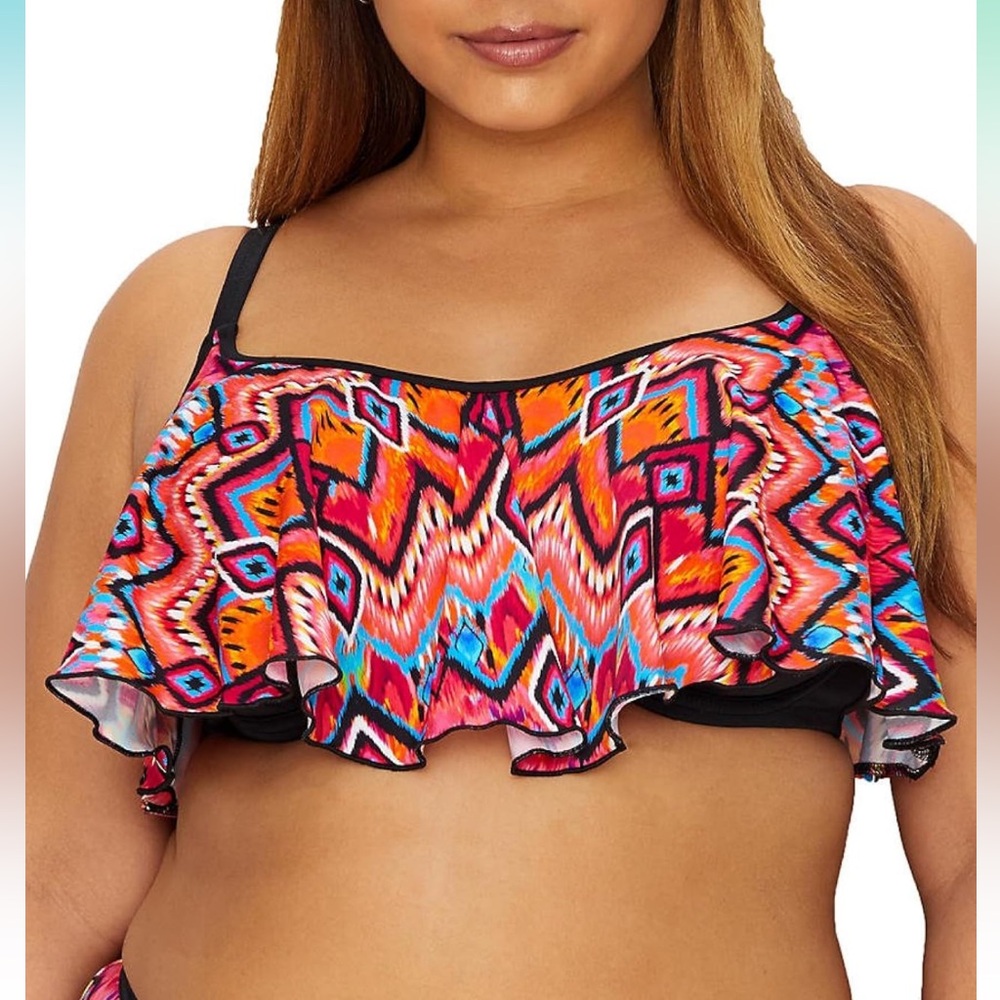 Elomi Womens Tribe Vibe Underwire Flounce Bikini Top, 44G, Flame
